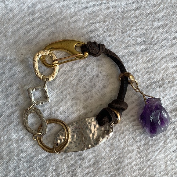 Hand Crafted Jewelry - AMETHYST HANDCRAFTED BRACELET WITH HAMMERED ACCENT